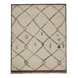 Moroccan Hand Knotted Geometric Area Rug in Brown, Green, Orange, Beige