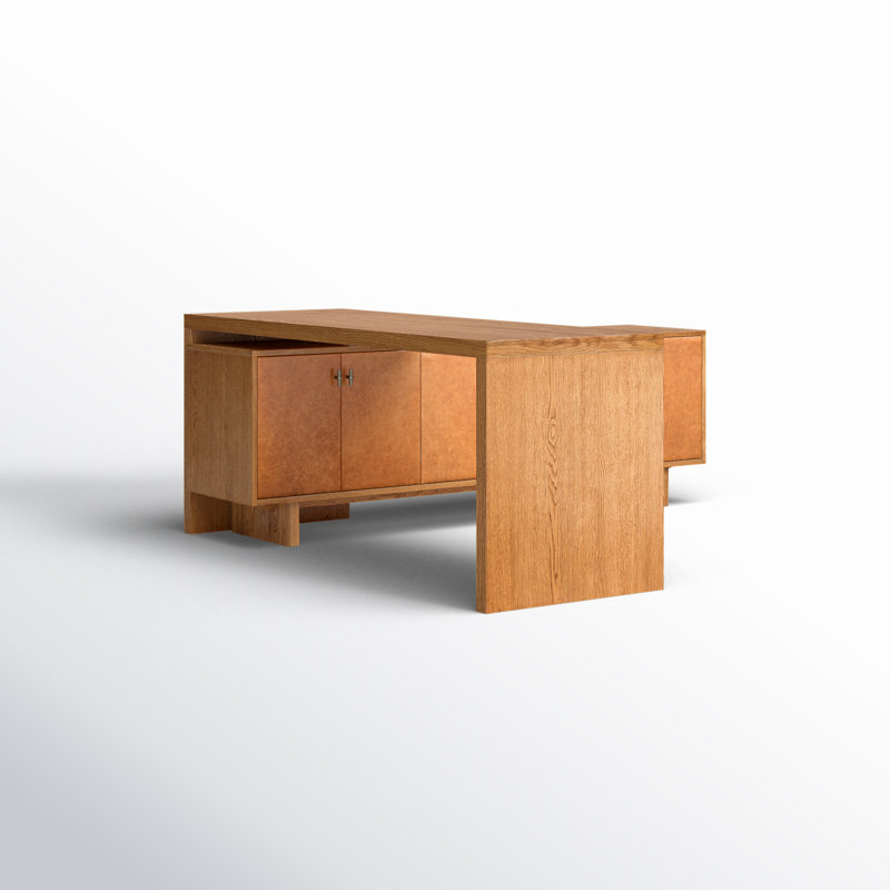 Posada Solid Wood Modular L-Shaped Executive Desk, Amber Oak