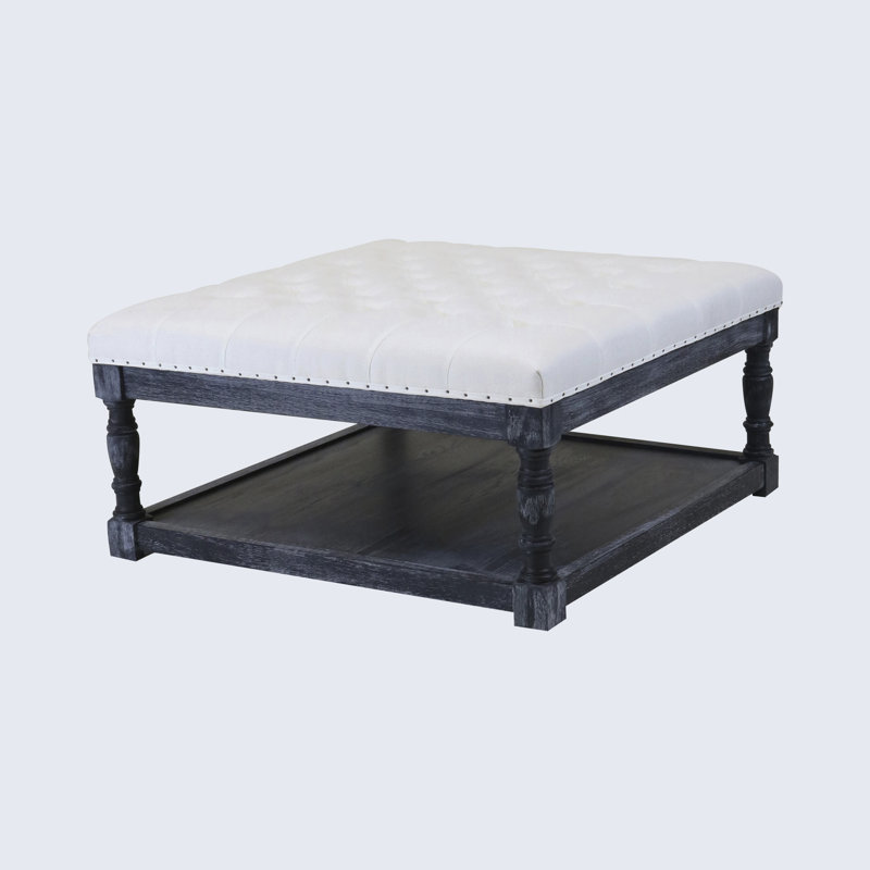 Fontanet 34" Wide Tufted Square Cocktail Ottoman/Coffee Table, Black/White