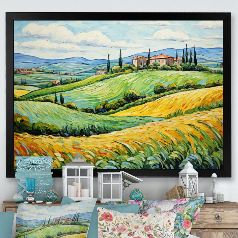 Vangogh Rolling Hills III - Vangogh, reproduction d'art sur toile, H 16 po x l 32 po x P 1 po, Cadre noir