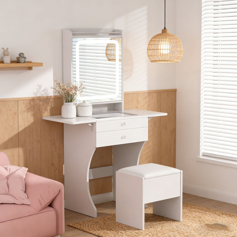 Small Space Makeup Vanity with Stool