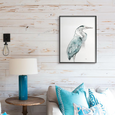 Grue aquarelle aux tons bleus, oiseau aquatique par Patti Mann - Peinture