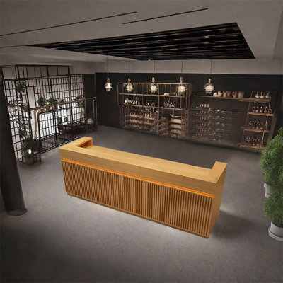 Bar Counter Front Desk with Dual Countertops, Wine Storage, Lockable Drawers, and Cabinet Storage