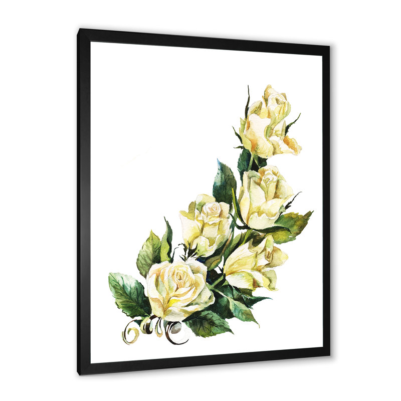 «White Blossoming Roses», œuvre d'art traditionnelle sur toile, Cadre photo noir, H 12 po x l 8 po x P 1 po