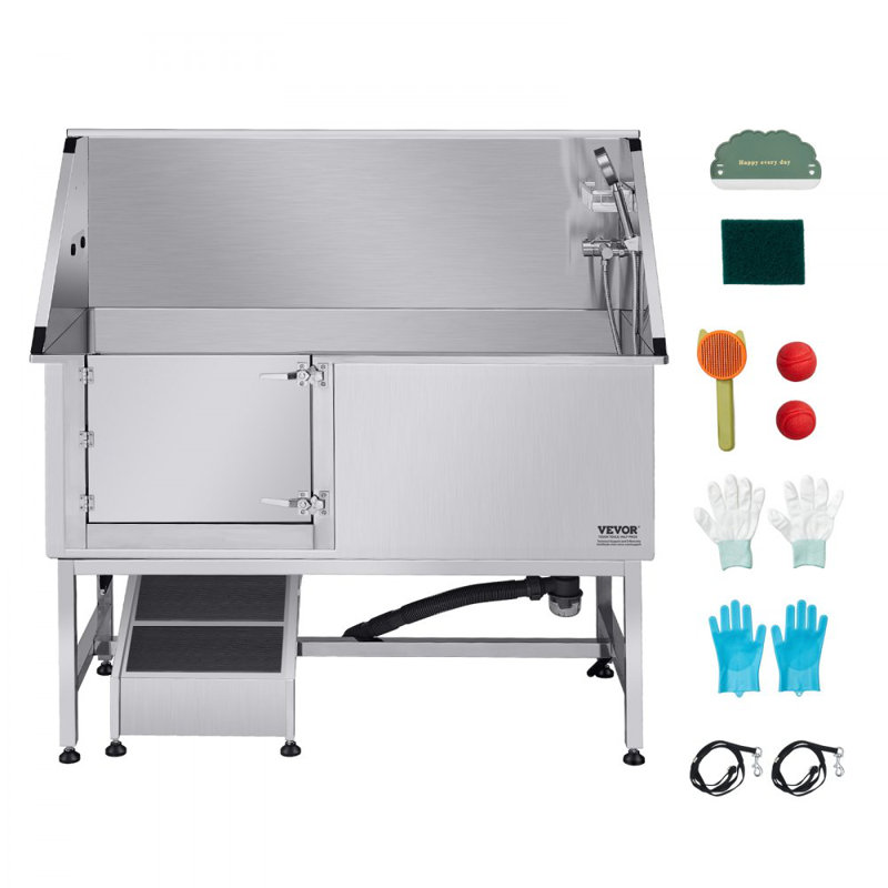 149.1cm H x 149.9cm W x 70.1cm D Stainless Steel Dog Grooming Tub