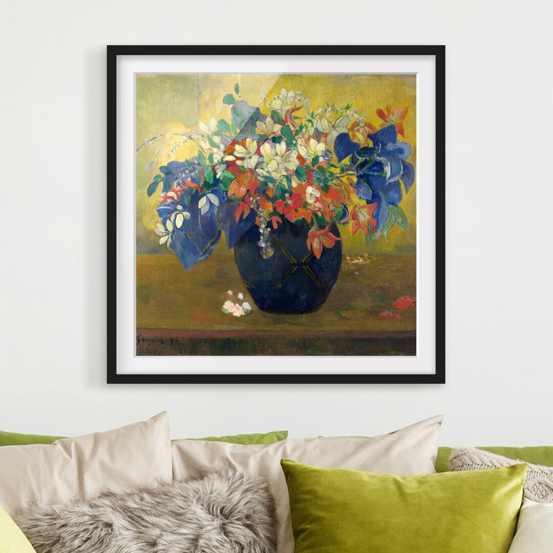 Gerahmtes Papierbild Vase mit Blumen von Paul Gauguin