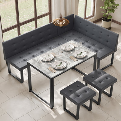 L-shaped Modern 5-person Breakfast Nook Table Set