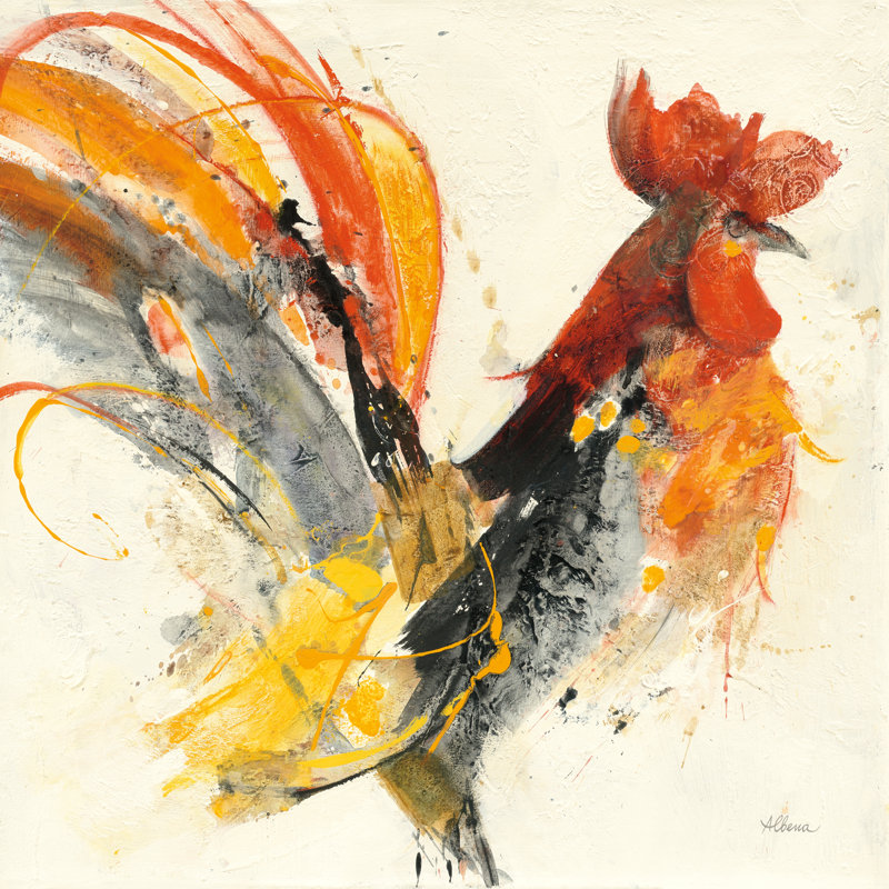 " Festive Rooster I " Painting Print, 36" H x 36" W