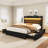 Upholstered Wingback Storage Bed Frame, Led Lights Headboard&4 Storage Drawers-1405445620-1405445618