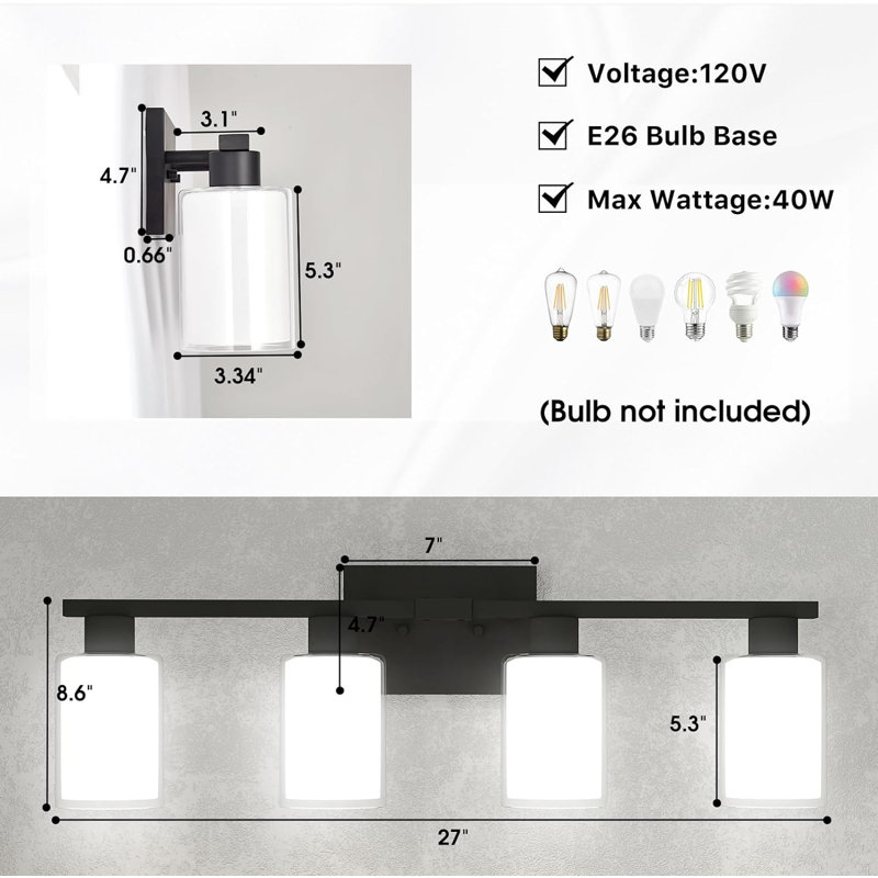Éclairage pour salle de bain 4 lumières