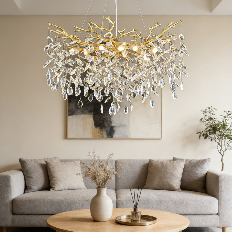 Luminaire de lustre en cristal moderne avec une branche, lustre à DEL doré de luxe de 31,5 pouces pour la salle à manger, l'îlot de cuisine, le salon et la chambre à coucher