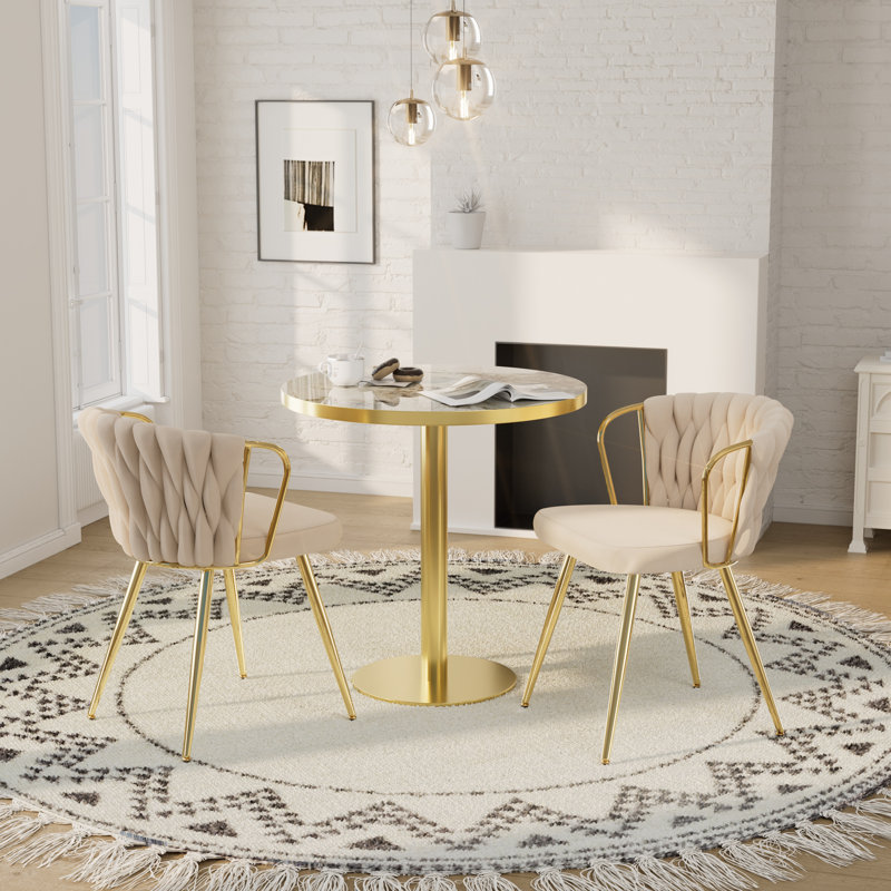 Ensemble repas rond à piédestal pour 2 à 4 personnes, Beige, 3 pièces: table, 2 chaises