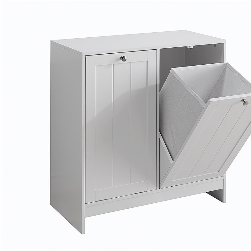 Panier à linge incliné avec panier amovible, panier à linge caché, armoire de rangement pour panier de salle de bain, organisateur de maison autoportant, blanc