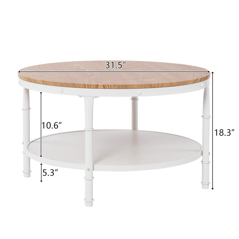 31.5" Round Farmhouse Coffee Table, Natural Wood