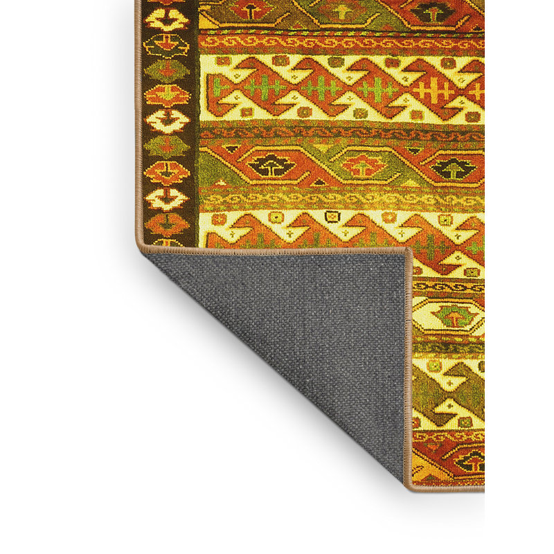 Tapis en laine / polyester tissé à la machine Southwestern en vert / beige / jaune, Rectangle 2 pi x 3 pi