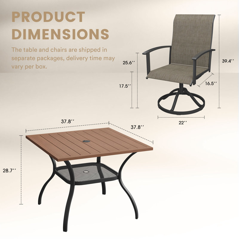 Ensemble de salle à manger de patio pour 4 personnes avec chaises pivotantes, Walnut, Brown