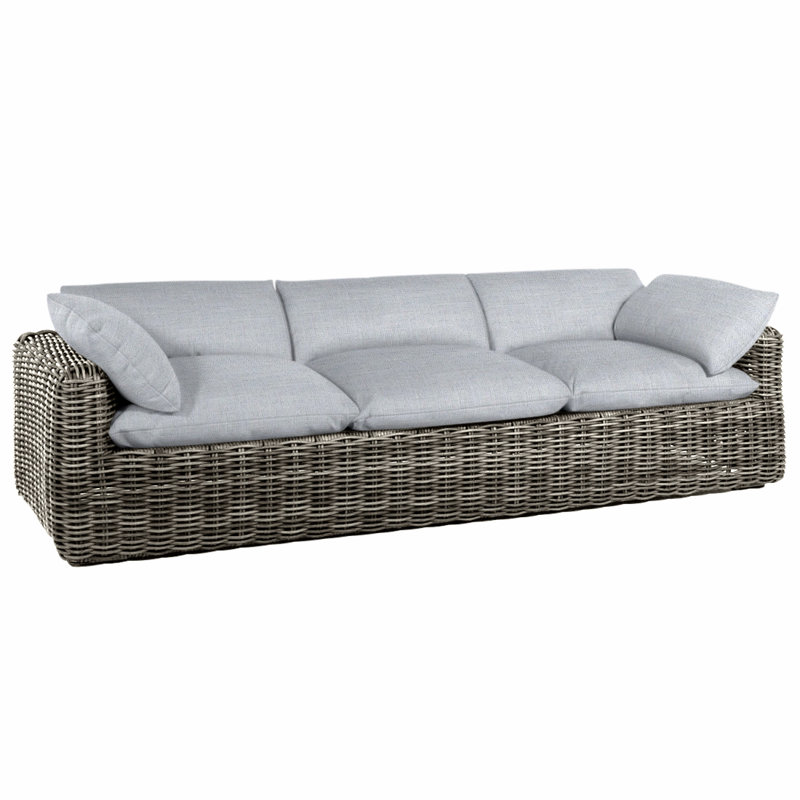 Montecito Woven Sofa - Raffia, No Welt, Raffia, Linen Chambray