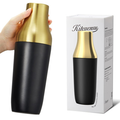 Kitessensu Hybrid Cocktail Shaker | Vacuum Insulated Stainless Steel Martini Shaker with Double Wall Martini Cup | Integrated Measuring System | Tumbler Lid & Cocktail Recipes Included | Silver