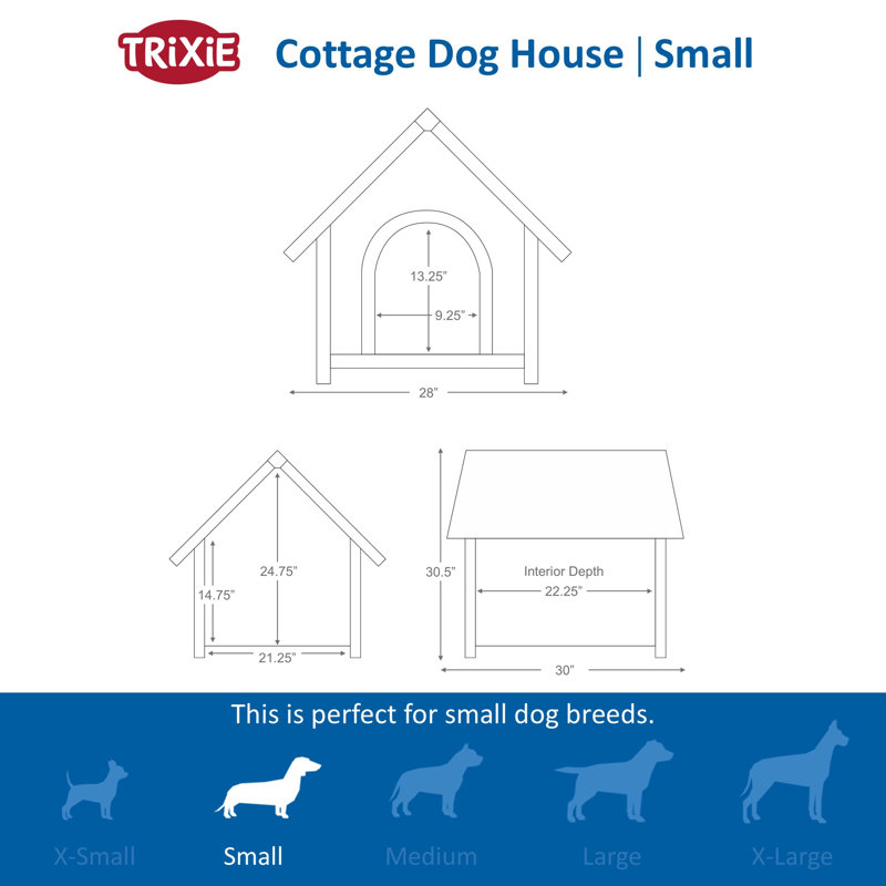 Trixie Weatherproof Outdoor Dog House, Raised Floor, Pointed Roof, Petit (H 30,3 po x l 29,9 po x p 28 po)