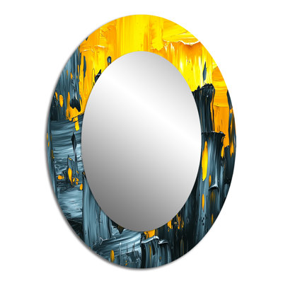 Yellow And Grey Ink Dream Fragments III - Modern Oval Wall Mirror