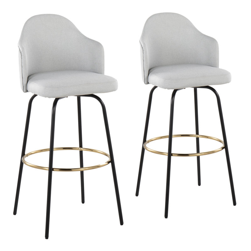 Arabelle Swivel Upholstered Counter Stool, Light Gray, Counter Stool (26" Seat Height), Gold/Black