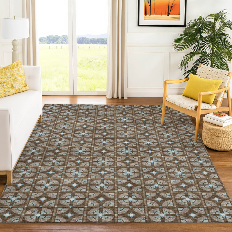 Tapis géométrique intérieur / extérieur lavable à la machine Chantille ACN2552, 8 pi x 10 pi, Chocolat