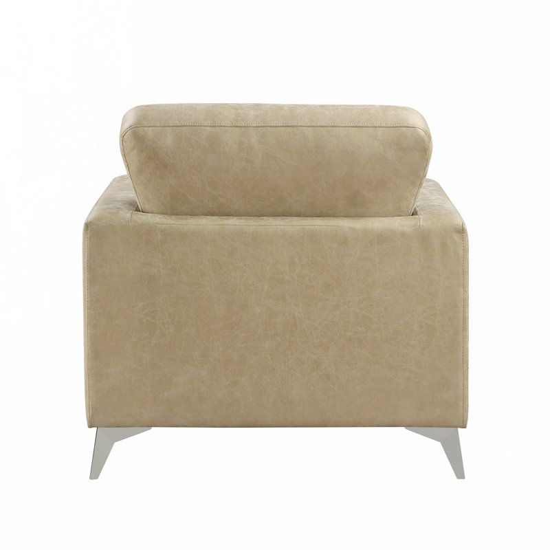 Revêtement en microfibre polie sable teinté Chaise élégante de style moderne 1pc Mobilier de salon en bois massif Pieds en métal à finition argentée