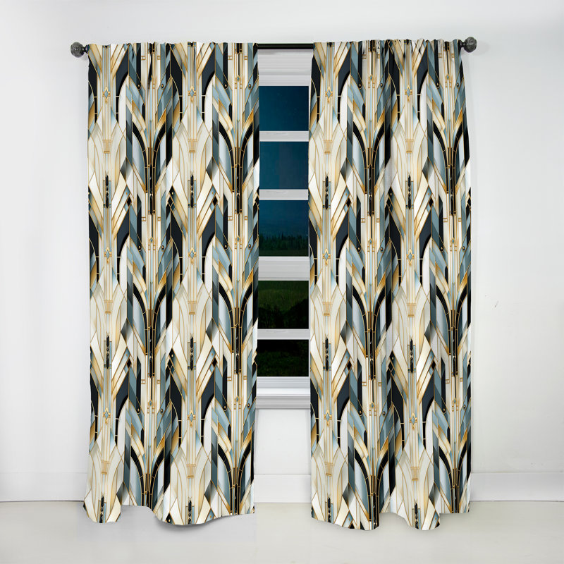 Damas doré et blanc - Rideau bohémien - Velours obscurcissant - 1 panneau, L 52 po x L 120 po