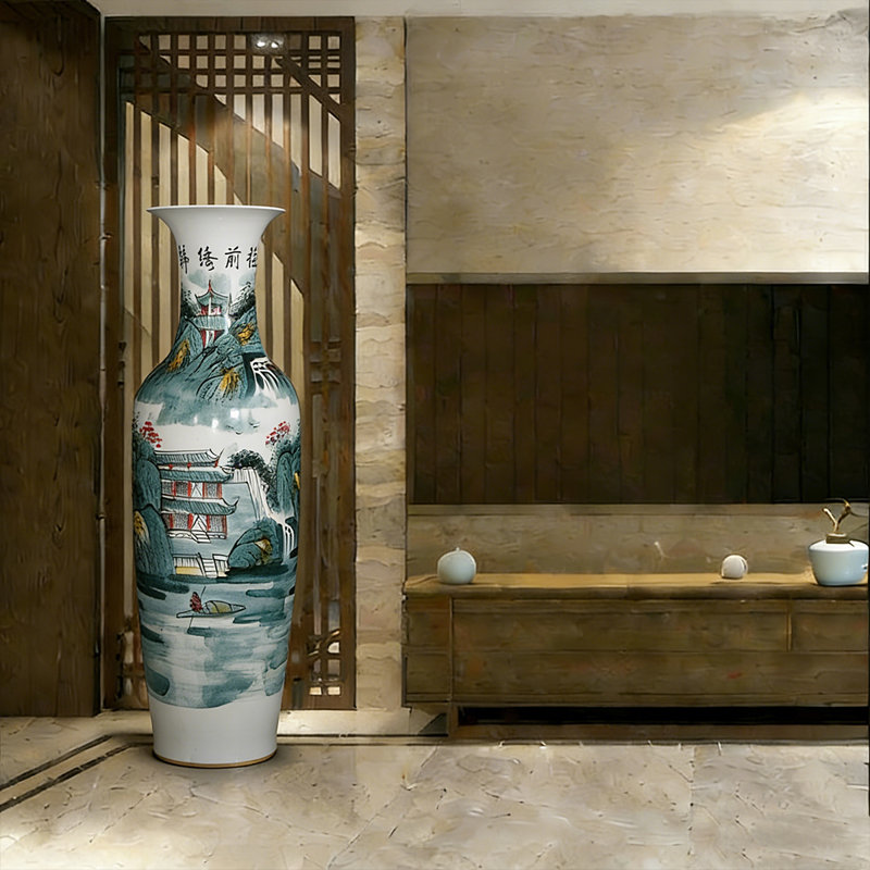 62.99"Jingdezhen hand-painted splendid future landscape large flower vase decoration piece, 62.99" H x 17.72" W x 17.72" D