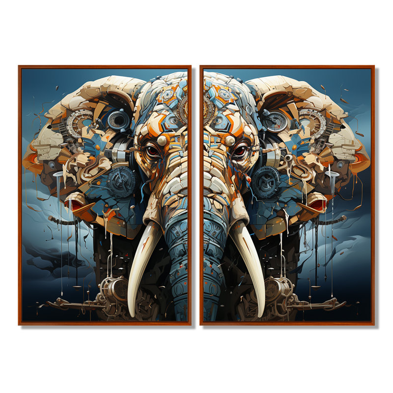 Surréalisme, le secret des éléphants - art mural moderne, H 36 po x l 48 po, Impression encadrée flottante, Brun