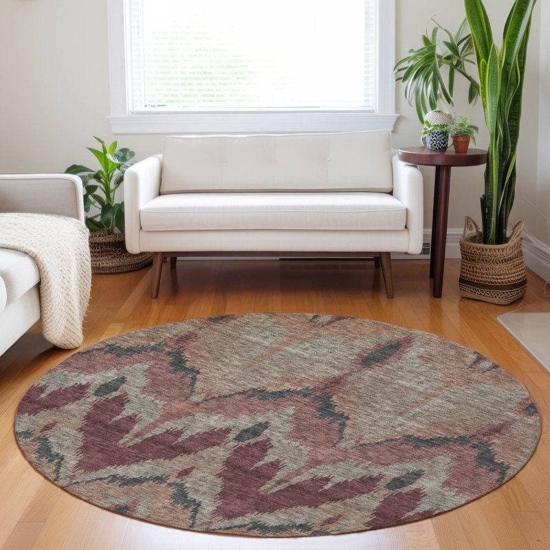 Premium Machine Washable Prisco Burgundy Rug, Round 8'