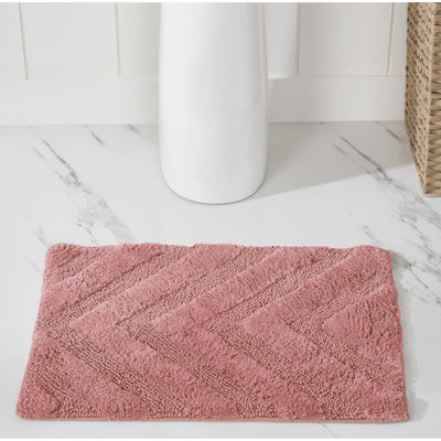 Branston 100% Cotton 1990 GSM Tufted Bath Rug with Non-Slip Backing, OEKO-TEX Certified, Machine Washable, Luxurious Chevron Pattern, Ultra Soft & Absorbent Bathroom Rug, 17" x 24" Rectangle, Pink