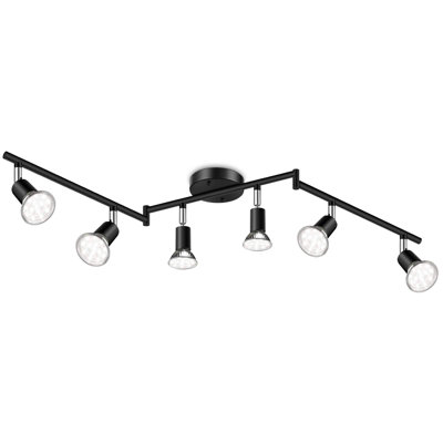 6-Light LED Track Lighting Kit, Flexibly Rotatable Light Heads, 6 Way Ceiling Spotlight Black Finish, Including 6 GU10 LED Bulbs (4W 400LM Daylight White 5000K)