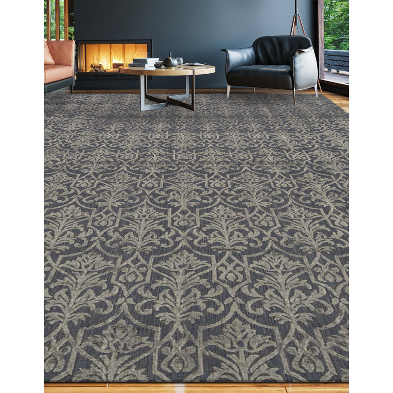 Damask Area Rug in Dark Blue