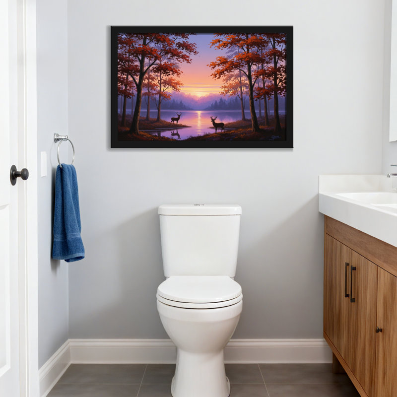 Plantes et fleurs, arbres d'automne, lac Deer, coucher de soleil, ciel, forêt, H 20 po x l 30 po, Toile tendue