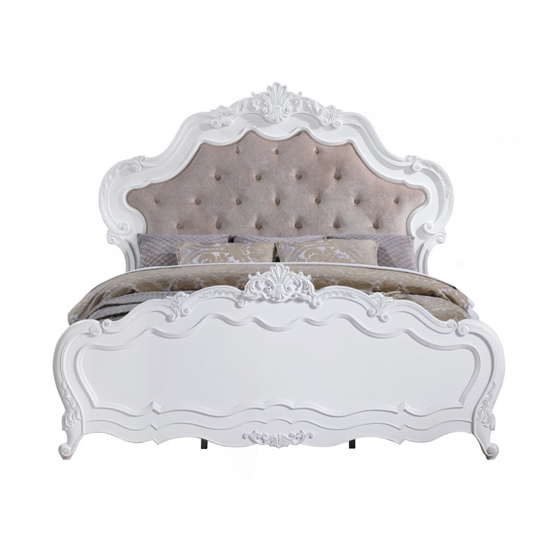 Lit en tissu Latisha et finition blanche, King