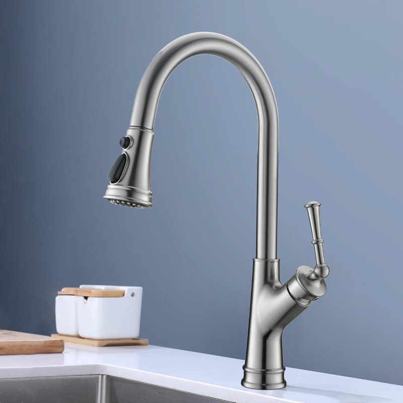 Robinet de cuisine à poignée simple en nickel brossé, Nickel brossé
