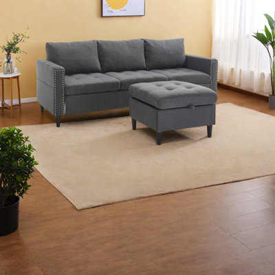 Canapé compact à 3 places avec rangement en bois de velours moderne en forme de L