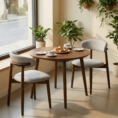 Ensemble de 2 chaises de salle à manger en bois, chaise de salle à manger rembourrée en tissu moderne avec dossier incurvé, chaises de cuisine de ferme avec patins réglables pour le salon, la salle à manger, le café