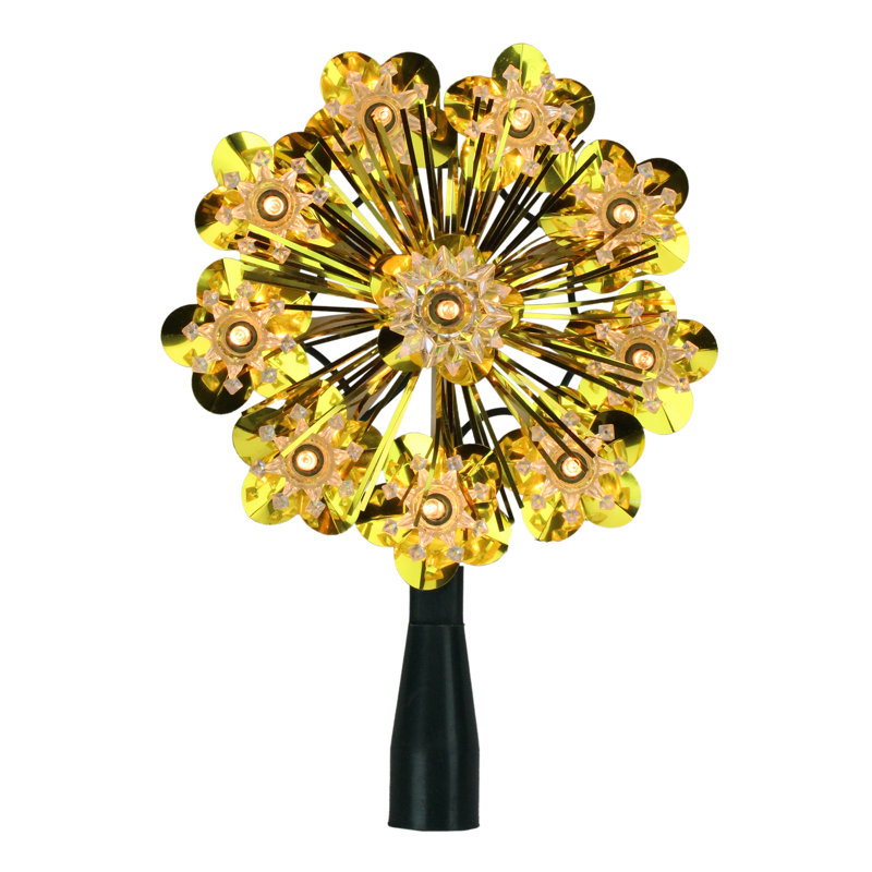 Gold Snowflake Starburst Christmas Tree Topper with Clear Lights