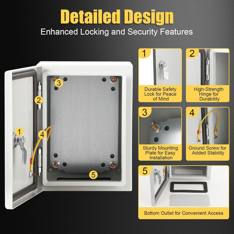 Boîtier en acier, boîtier électrique d'extérieur, étanche à l'eau et à la poussière IP66, boîte de jonction électrique avec plaque de montage pour une utilisation intérieure / extérieure