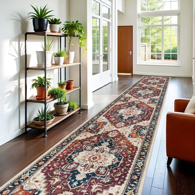 Washable Runner Rug - Hallway Runner Rug Kitchen Rugs and Mats Non Skid Washable Waterproof Carpet Runner for Living Room Bedroom Bathroom (Red)