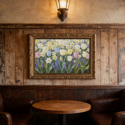Cadre mural pastel à motif floral rétro - cadre décoratif doré pour art.