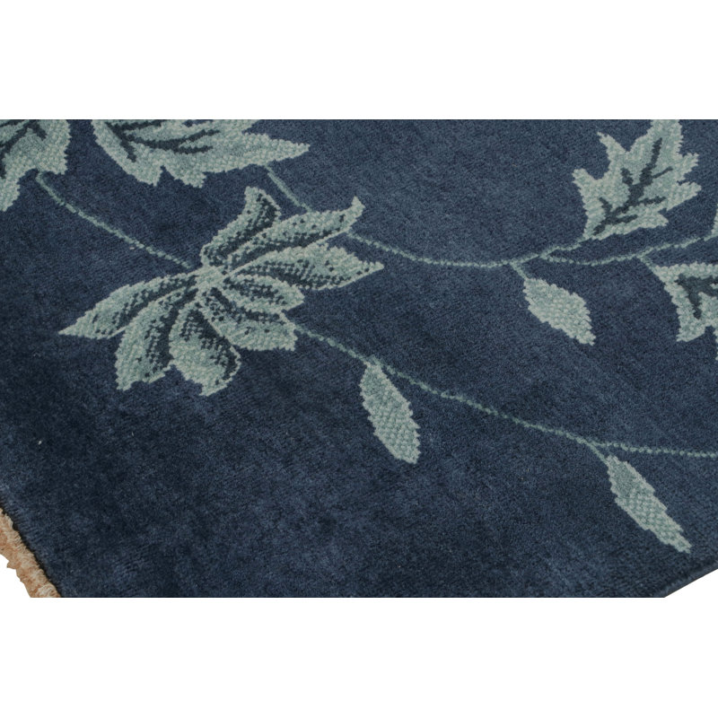 Rug & Kilim’S Chinese Art Deco Rug In Blue With Floral Pattern, Rectangle 10' x 14'