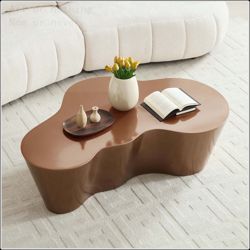 Table basse de 50 pouces en fibre de verre de forme unique - aucun assemblage requis, Brun
