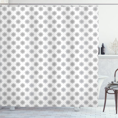 East Urban Home Damask Grey Shower Curtain Classic Medallion Flora Grey and White
