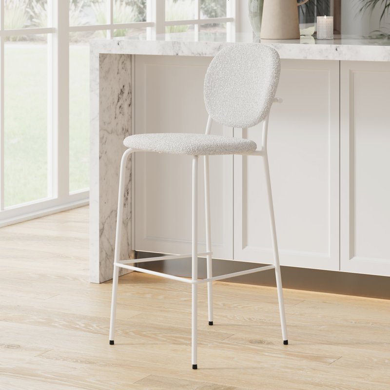 Alec Boucle Bar & Counter Stool, White, Bar Stool (29.50” Seat Height)