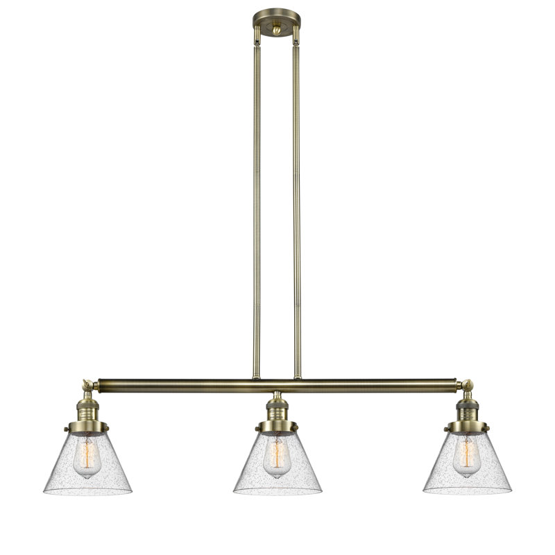 Cone 3 Light Stem Hung Island Light, No, Antique Brass, Plated Smoke