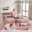 Canapé modulaire 4 places en chenille souple à volants, style transitionnel, avec 2 poufs, dossier capitonné et accoudoirs arrondis, rose-57480914
