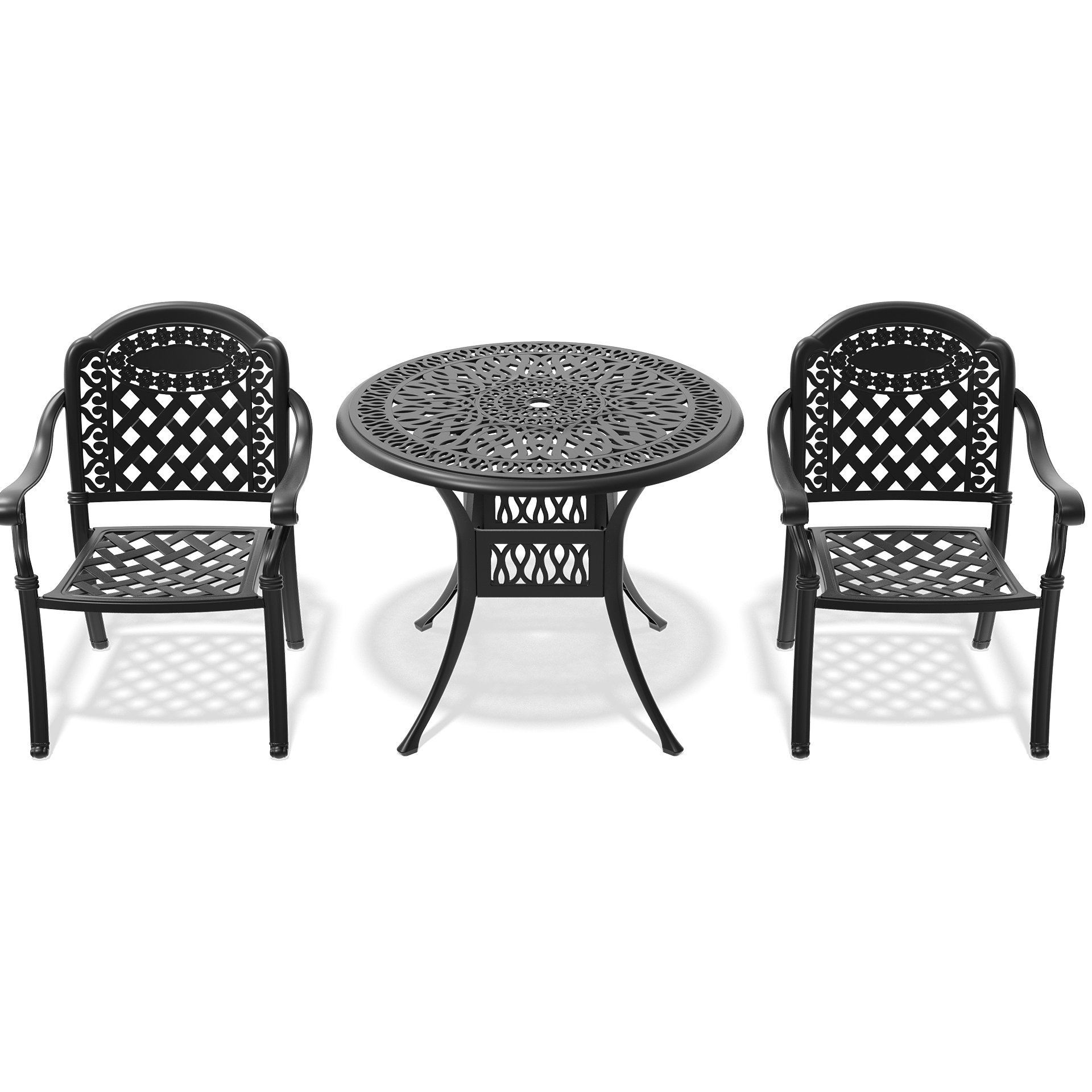 Ebern Designs 5 Cast Aluminum Patio With Cushions - Black, Rustproof ...
